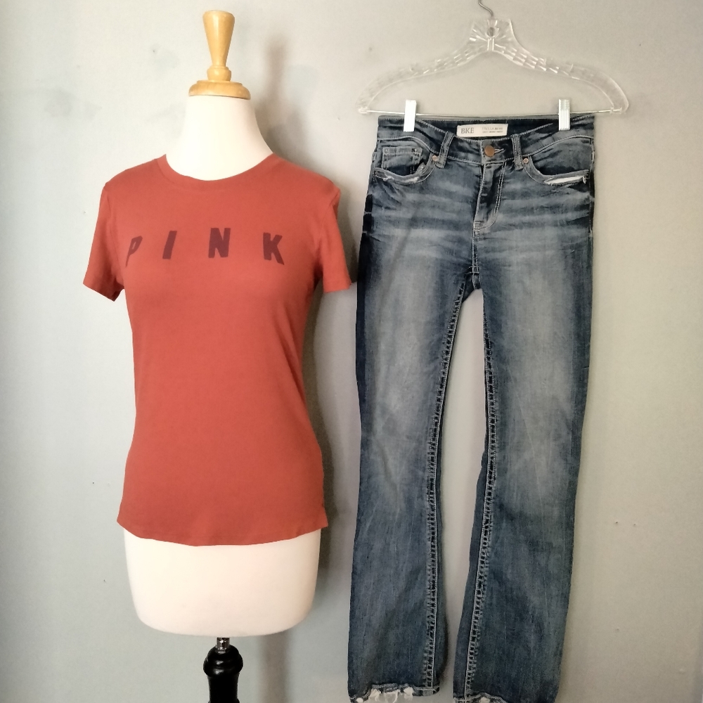 BKE Stella Jeans Sz 24/0 Pink Tee Size XS